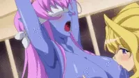 blonde sucking nipples of a blue-skinned woman by aku no onna kanbu porn gif