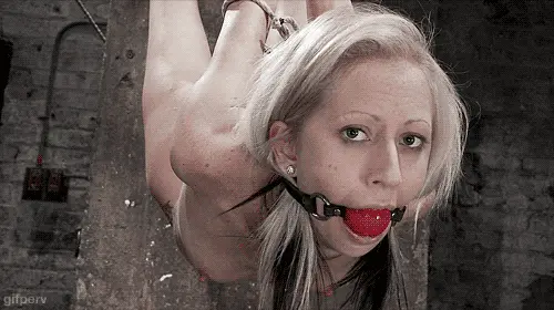 painful bdsm blonde hanging on porn gif