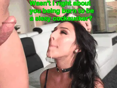 brunette born to be a cocksucker sissy caption porn gif
