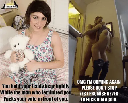 your bully feminized you, took your masculinity & ur wife. you sit clutching a teddy bear as he clutches ur wife & buries his cock into her. porn gif