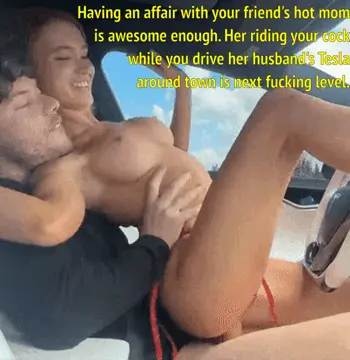 your friend's hot mom rides you while you drive her husband's tesla porn gif