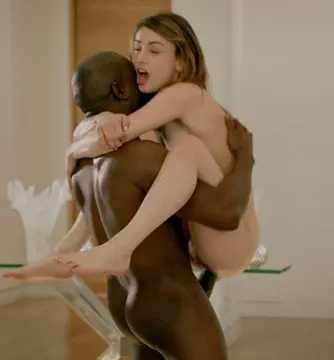 light haired woman in interracial pounding porn gif