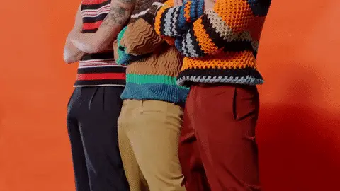 three erections trying to escape colorful pants porn gif