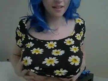 blue-haired woman with huge tits porn gif