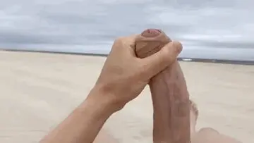 big uncut white cock solo cumshot in the beach pov porn gif