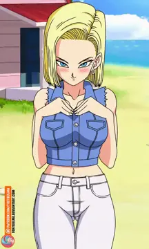 android 18 showing her tits (artist: foxybulma) porn gif