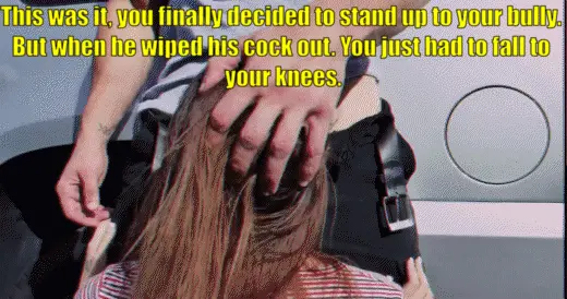 sissy caption brunette blowjob bully porn gif