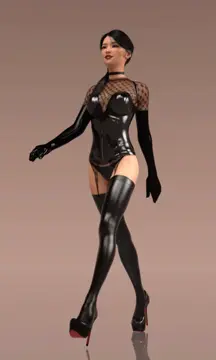 animated asian slut strutting in black latex and heels (pixiv: aroll) porn gif