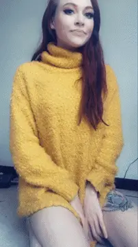 i've got a surprise under this big yellow sweater porn gif