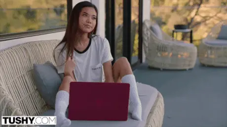 hot babe in front of computer porn gif