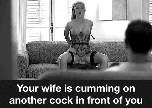 cheating wife is cumming on another cock in front of her cuck.... porn gif