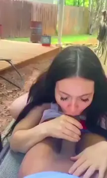 White girl sucking bbc in the back of her garage while her man inside.