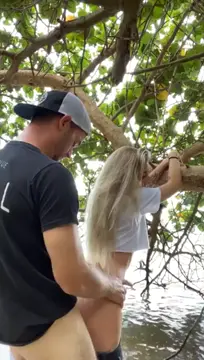 couple fuck on their favorite nature trail with huge cumshot