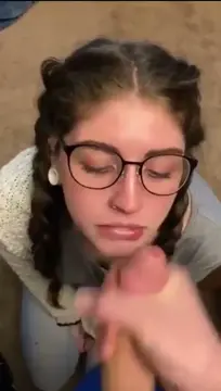 Alt gf takes a nice facial in glasses and pigtails