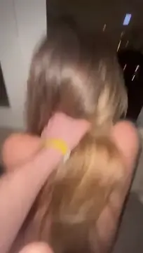 blonde receiving a creampie while getting fucked doggystyle with a view