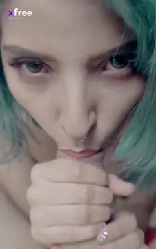 Blue hair goth blowjob