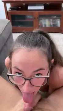 Big tit glasses gf likes sucking dick