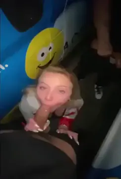 college girl being used for blowjobs behind a van