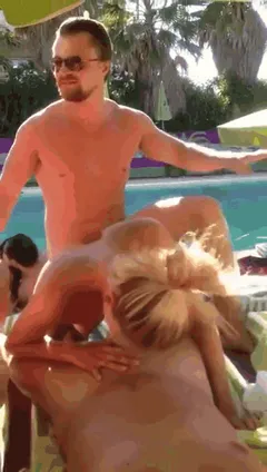 Orgy happening right by the pool