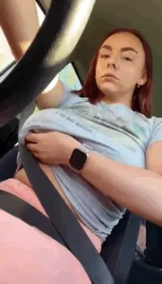 big tits in the car