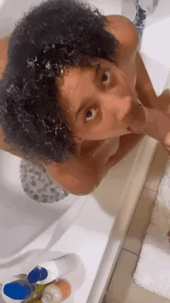 angelferrnandezz nude Curly ebony babe deepthroating BBC in bath

