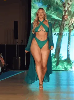 sexy hot blonde with thick thighs walking the catwalk