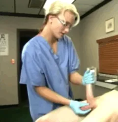 nurse/doctor helps him with handjob and grabbing balls