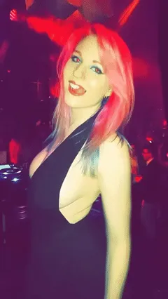 bright red hair with blue tips flashing big tits in a club