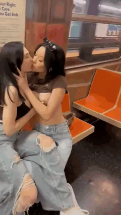 besties kissing and flashing public on the train 