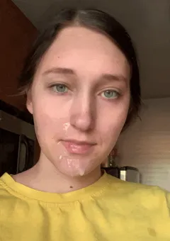 hot babe cum lovers face wet with cum