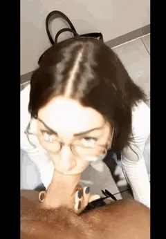 Nerdy girl deepthroats his cock deepthroat