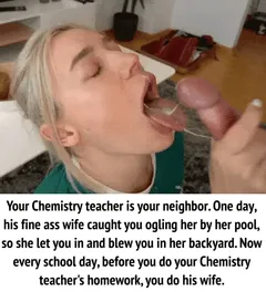 your neighbor enjoys cucking her husband with his students. you enjoy covering her in cum.