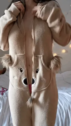 big tit asian removes bear onesie