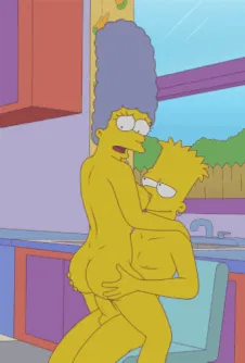 marge simpson bouncing on bart's cock in the kitchen